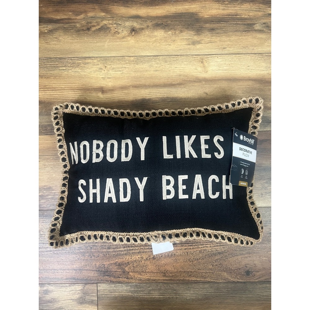 Broyhill Nobody Likes Shady Beach Outdoor Decorative Pillow Black Gray 12x18